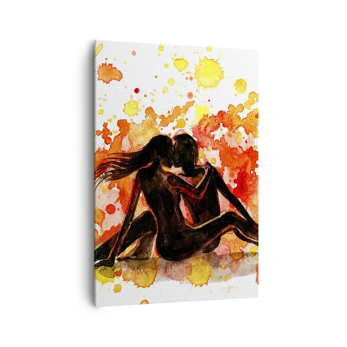 Cuadro sobre lienzo - Impresión de Imagen - Una romántica pintura de acuarela de dos personas en colores cálidos. - 70x100cm - Momento romántico - Decoración de pared moderna para salón y dormitorio ARTTOR