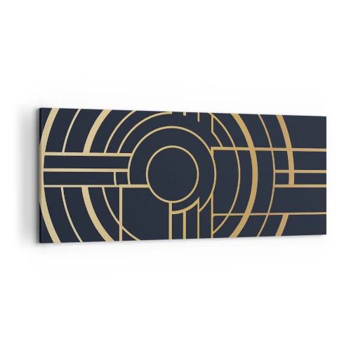Cuadro sobre lienzo - Impresión de Imagen - Patrón geométrico con líneas doradas. - 120x50cm - Giro de los elementos - Decoración de pared moderna para salón y dormitorio ARTTOR