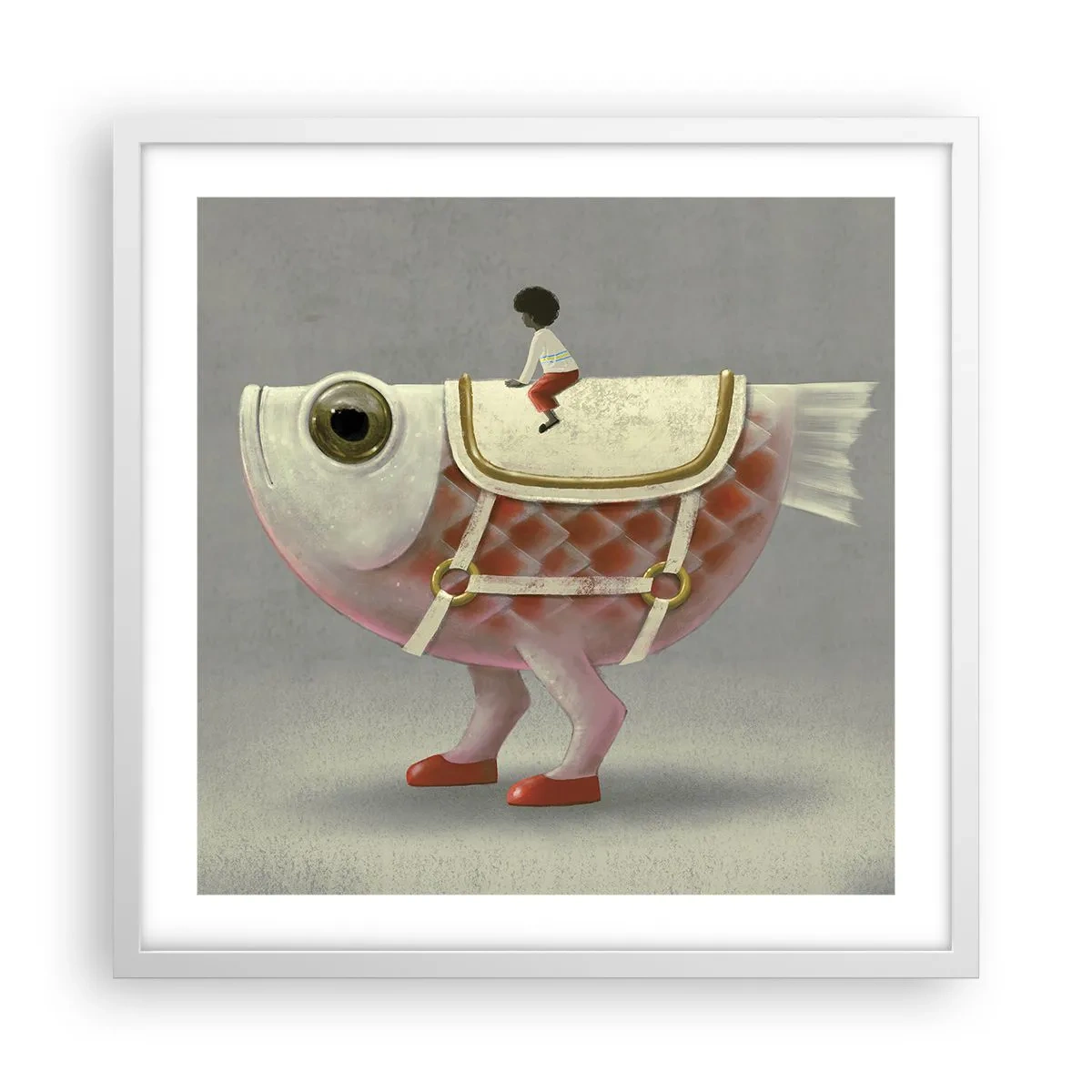Póster en marco blanco - Jinete del pescado - 50x50 cm