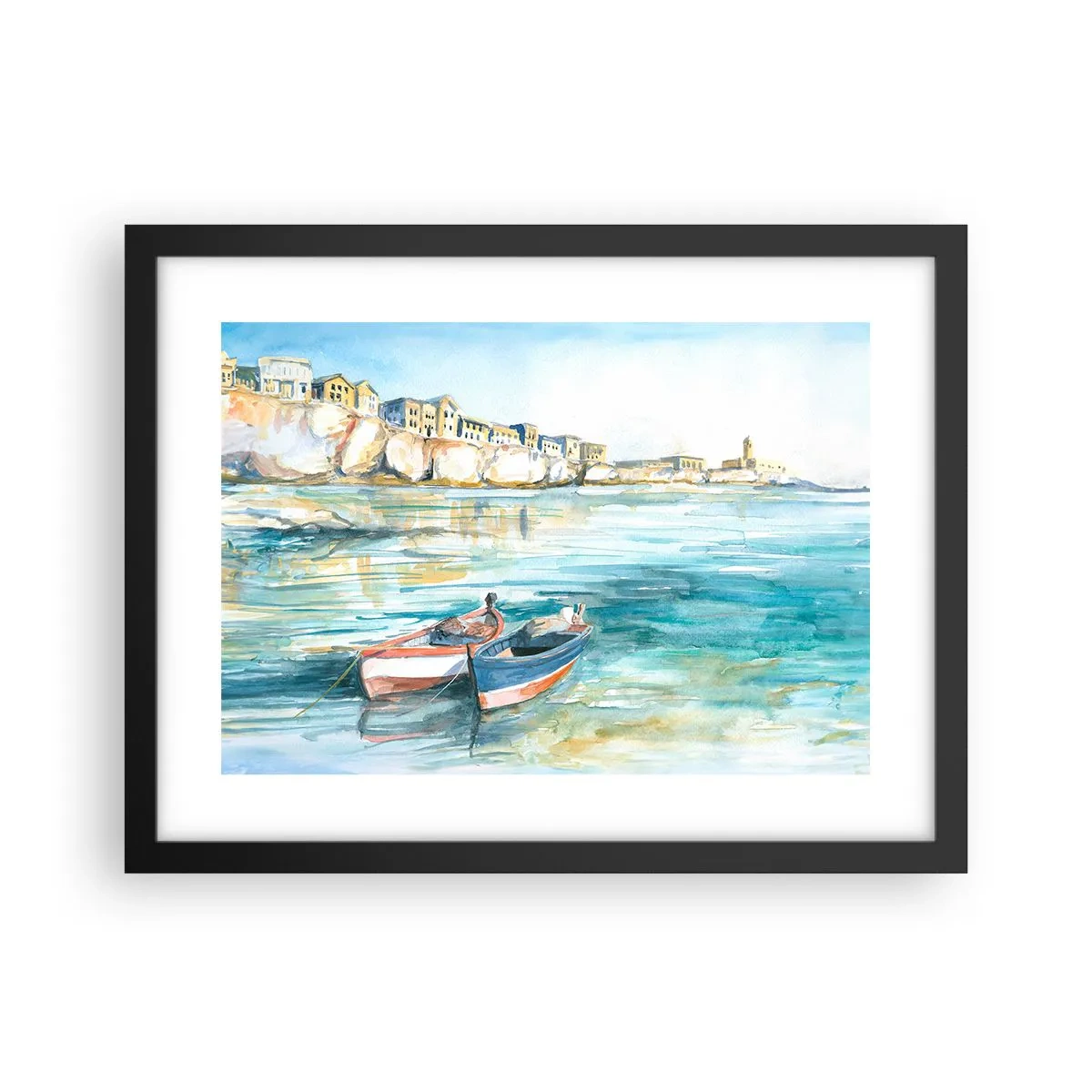 Póster en marco negro - Paisaje en azul - 40x30 cm