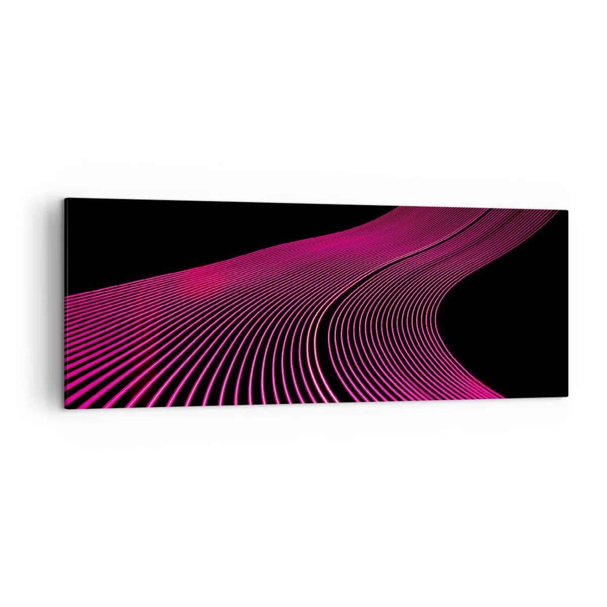 Cuadro sobre lienzo - Impresión de Imagen - Líneas futuristas en tonos rosa sobre fondo negro. - 140x50cm - Avenida de luz - Decoración de pared moderna para salón y dormitorio ARTTOR