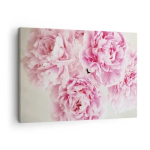 Cuadro sobre lienzo - Impresión de Imagen - Un ramo de peonías rosas sobre un fondo claro. - 70x50cm - En el esplendor del rosa - Decoración de pared moderna para salón y dormitorio ARTTOR