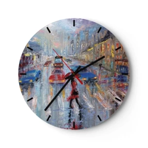 Reloj de pared - Reloj de vidrio - Paisaje urbano de la ciudad bajo la lluvia con luces de colores - 30x30cm - Una tarde de lluvia en la ciudad - Decoración de pared moderna para salón, cocina y dormitorio ARTTOR