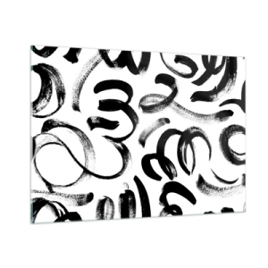 Cuadro sobre vidrio - Impresiones sobre Vidrio - Pinceladas abstractas en blanco y negro - 100x70cm - Negro sobre blanco - Decoración de pared moderna para salón y dormitorio ARTTOR