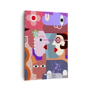 Cuadro sobre lienzo - Impresión de Imagen - Figuras abstractas en colores vivos - 70x100cm - Cara a cara - Decoración de pared moderna para salón y dormitorio ARTTOR
