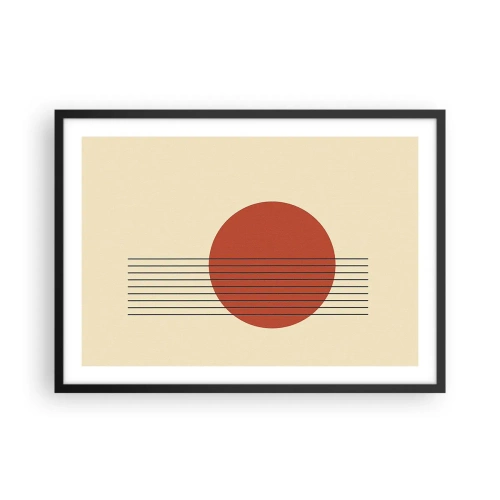 Póster en marco negro - Círculo rojo abstracto con líneas sobre fondo beige. - 70x50cm - Cruzando el círculo - Decoración de pared moderna para salón y dormitorio ARTTOR