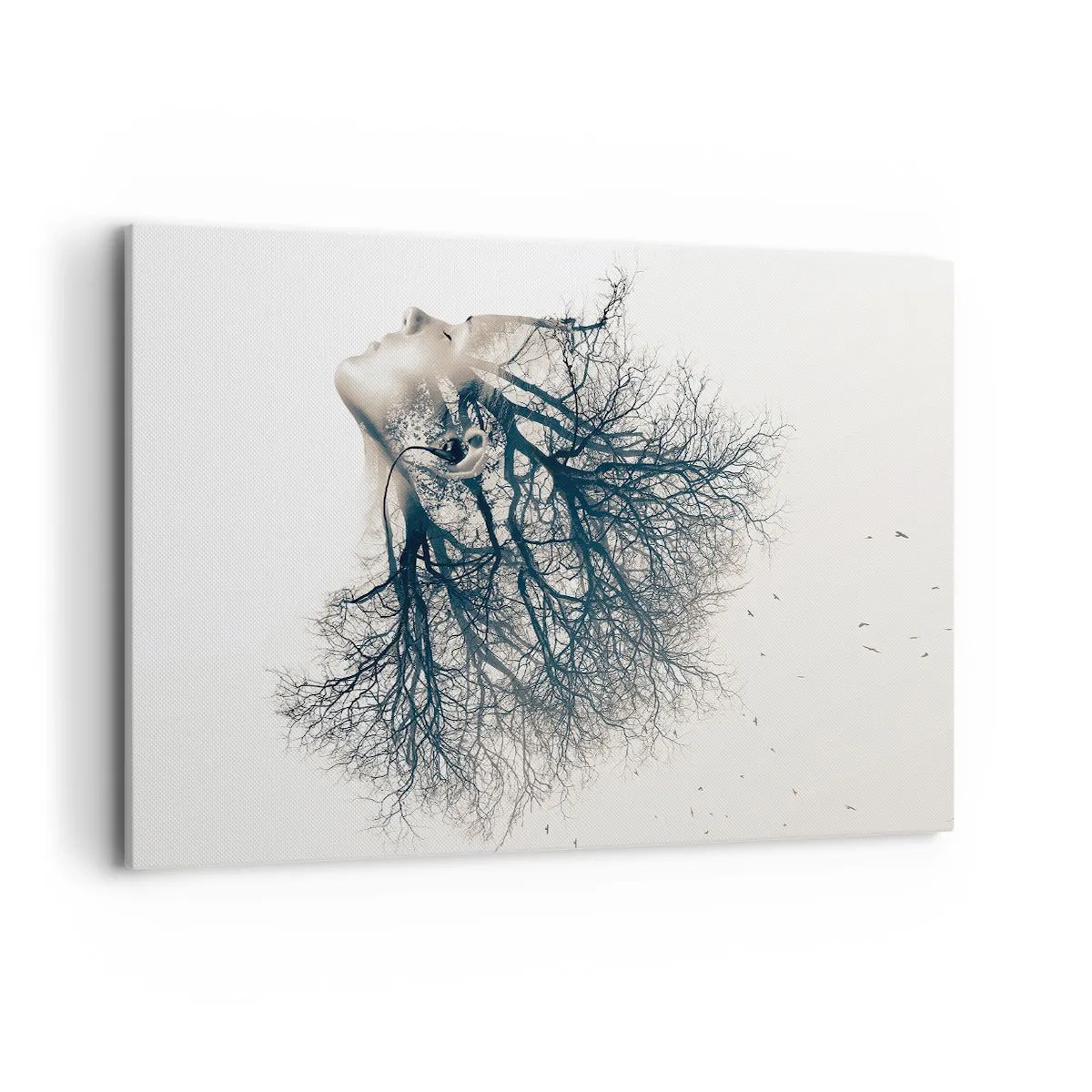 Cuadro sobre lienzo - Impresión de Imagen - Silueta creativa de una mujer y árboles. - 120x80cm - Escuchando el susurro de un árbol - Decoración de pared moderna para salón y dormitorio ARTTOR