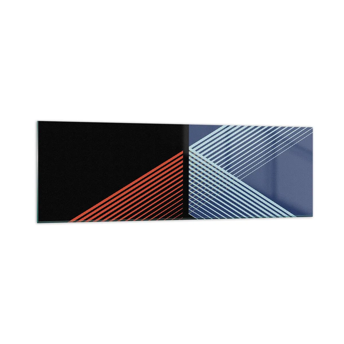 Cuadro sobre vidrio - Impresiones sobre Vidrio - Líneas geométricas en tonos rojos y azules. - 160x50cm - La rectitud - Decoración de pared moderna para salón y dormitorio ARTTOR