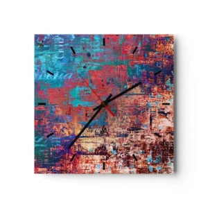 Reloj de pared - Reloj de vidrio - Una composición abstracta con una mezcla de colores intensos. - 30x30cm - Memoria y olvido - Decoración de pared moderna para salón y dormitorio ARTTOR