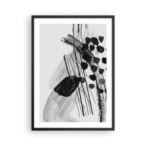 Póster en marco negro - Abstracción moderna en blanco y negro con líneas dinámicas. - 50x70cm - Abstracción orgánica en blanco y negro - Decoración de pared moderna para salón y dormitorio ARTTOR