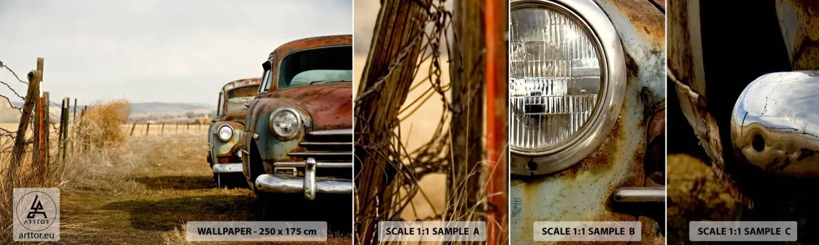 Muestra De Fotomural Standard Eco - Un merecido descanso - Carro viejo, Automotor, Vintage - 100x30 cm