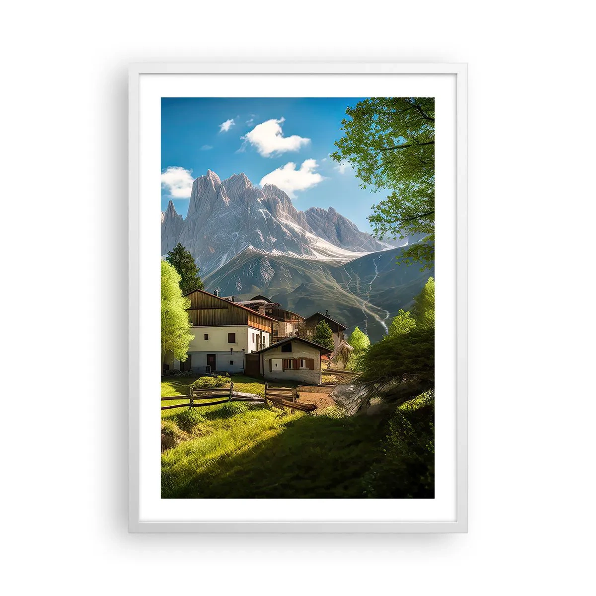 Póster en marco blanco - Idilio alpino - 50x70 cm
