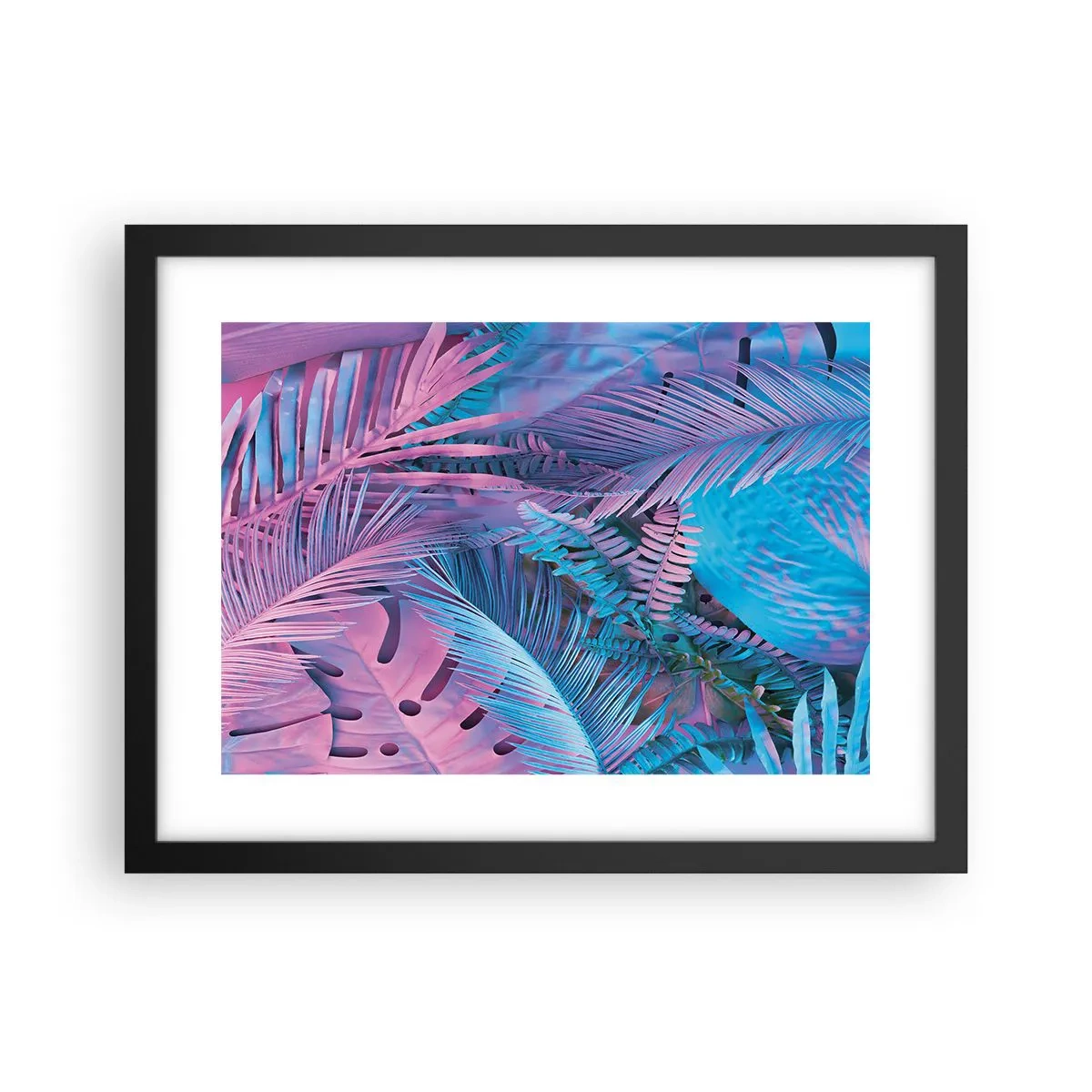 Póster en marco negro - Trópicos en rosa y azul - 40x30 cm