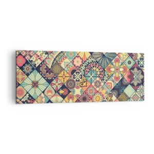 Cuadro sobre lienzo - Impresión de Imagen - Patrones geométricos coloridos inspirados en el estilo marroquí. - 140x50cm - Clima marroquí - Decoración de pared moderna para salón y dormitorio ARTTOR