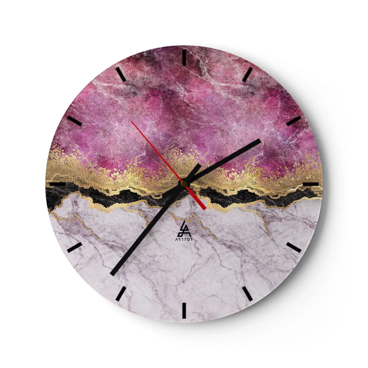 Reloj de pared - Reloj de vidrio - Bailarina saltando con tela rosa fluyendo - 30x30cm - En la frontera - Decoración de pared moderna para salón, cocina y dormitorio ARTTOR