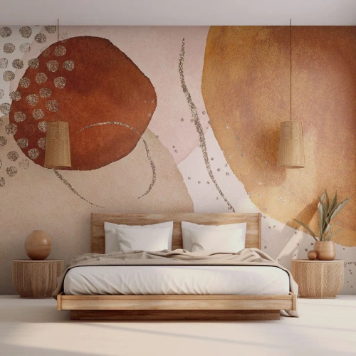 Fotomural Premium Canvas - Formas abstractas en tonos cálidos de marrón y dorado. - 100x70cm - Movimiento abstracto - Decoración de pared moderna para salón y dormitorio ARTTOR