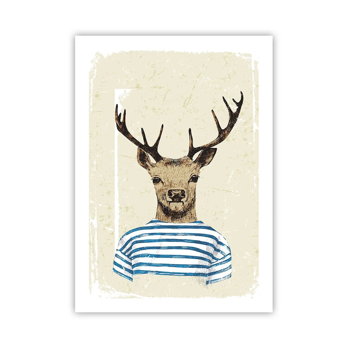 Póster - Gráfico de un ciervo con ropa de marinero. - 50x70cm - Porque me gustan las camisas de rayas - Decoración de pared moderna para salón y dormitorio ARTTOR
