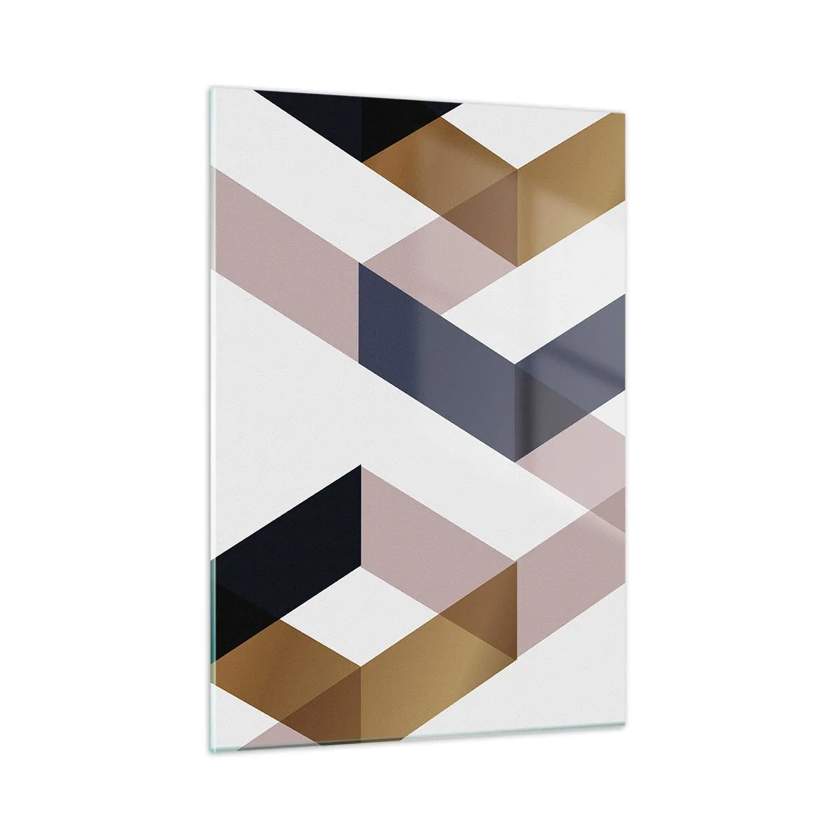 Cuadro sobre vidrio - Impresiones sobre Vidrio - Patrón geométrico en tonos dorados y beige. - 50x70cm - Rectas y ángulos - Decoración de pared moderna para salón y dormitorio ARTTOR