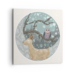 Cuadro sobre lienzo - Impresión de Imagen - Noche de bosque de cuento de hadas - 70x70 cm