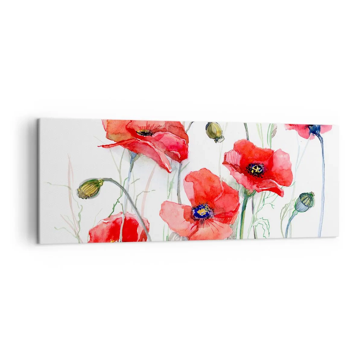 Cuadro sobre lienzo - Impresión de Imagen - Amapolas de acuarela sobre un fondo delicado - 140x50cm - Flores polacas - Decoración de pared moderna para salón y dormitorio ARTTOR