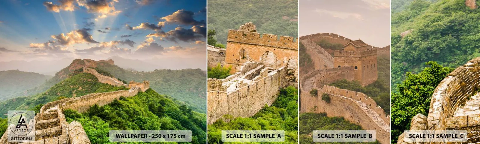 Muestra de fotomural autoadhesivo Deluxe Sticker - Grandeza duradera - Paisaje, La Gran Muralla de China, Asia - 100x30 cm