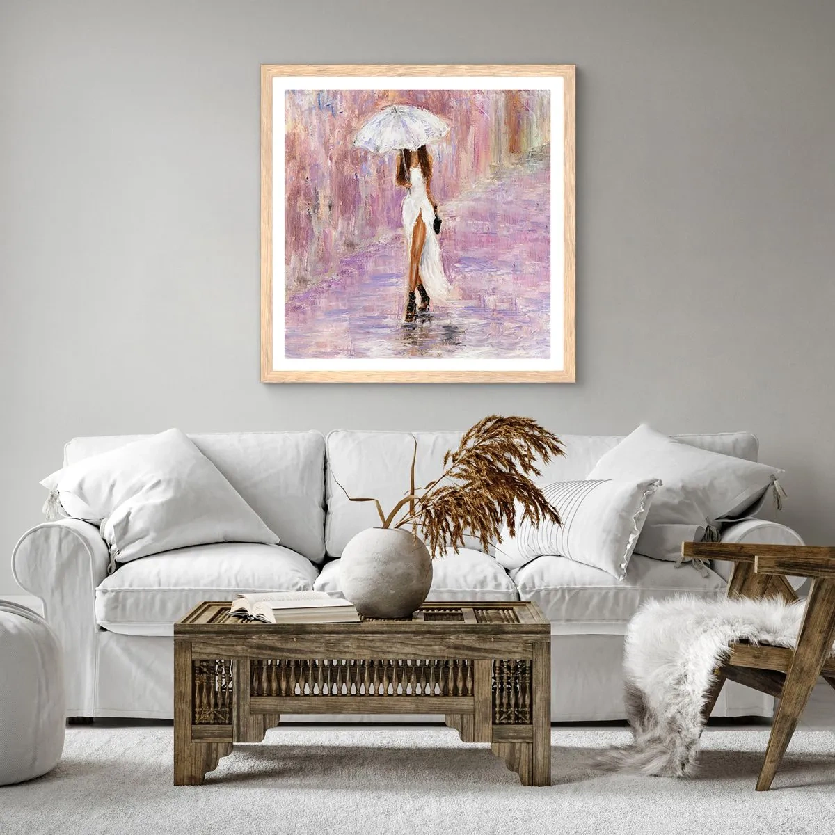 Póster en marco roble claro - En la lluvia de lilas - 30x30 cm