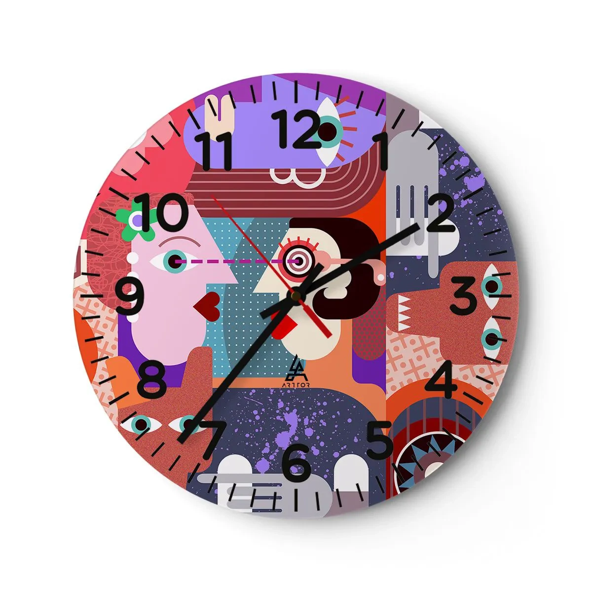Reloj de pared - Reloj de vidrio - Cara a cara - 30x30 cm