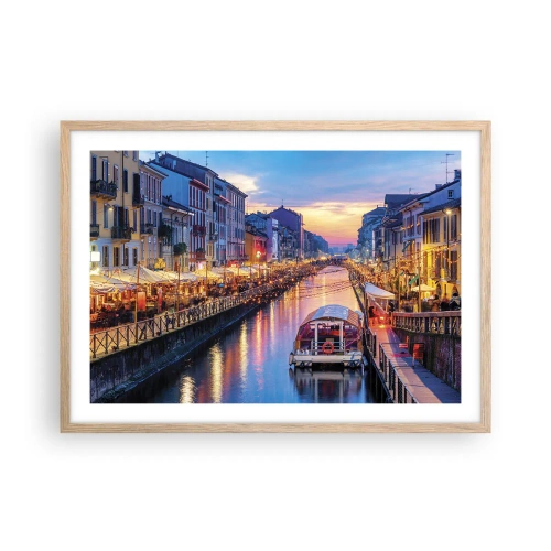Póster en marco roble claro - Una noche de luz y diversión - 70x50 cm