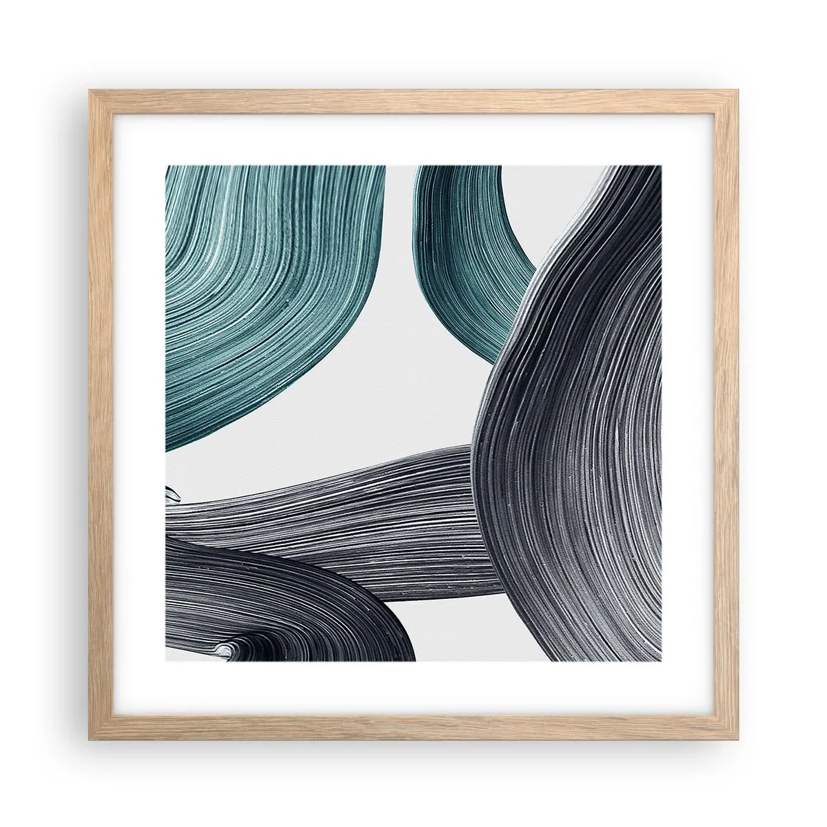 Póster en marco roble claro - Senderos esmeralda y negro - 40x40 cm