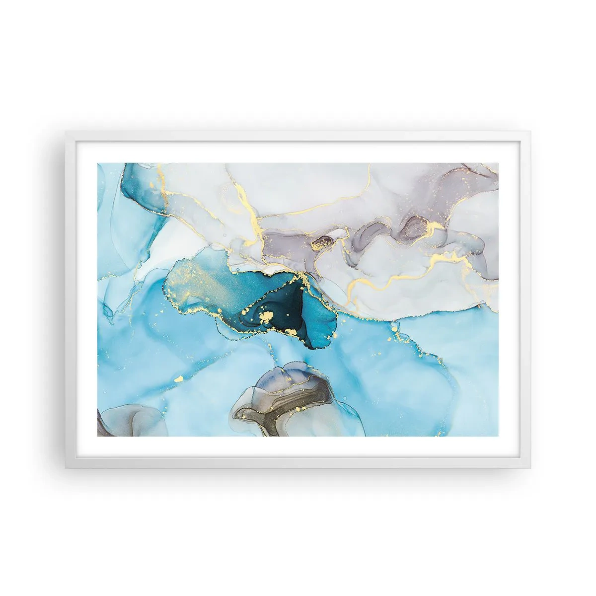 Póster en marco blanco - Un estudio del encuentro entre el gris y el turquesa - 70x50 cm