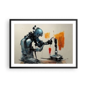 Póster en marco negro - Robot trabajando con fondo abstracto - 70x50cm - Próximamente... - Decoración de pared moderna para salón y dormitorio ARTTOR