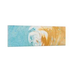 Cuadro sobre vidrio - Impresiones sobre Vidrio - Ondas abstractas en tonos azules y dorados sobre lienzo. - 160x50cm - Remolino pastel - Decoración de pared moderna para salón y dormitorio ARTTOR