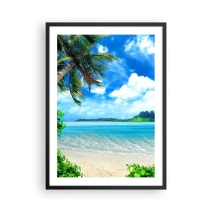 Póster en marco negro - Playa tropical con palmeras y mar azul. - 50x70cm - El azul de los trópicos - Decoración de pared moderna para salón y dormitorio ARTTOR