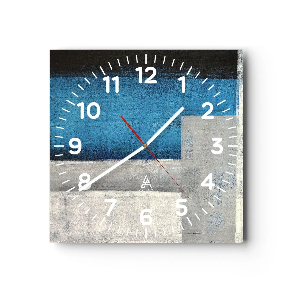 Reloj de pared - Reloj de vidrio - Composición poética de gris y azul - 40x40 cm