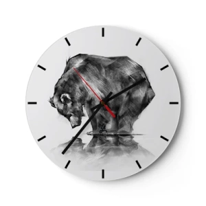 Reloj de pared - Reloj de vidrio - Dibujo en blanco y negro de un oso junto al agua. - 30x30cm - Es bueno ver a alguien cercano - Decoración de pared moderna para salón, cocina y dormitorio ARTTOR