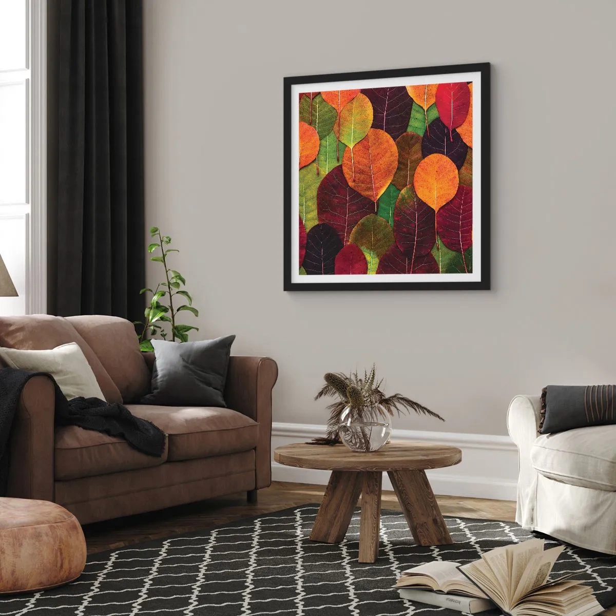Póster en marco negro - Mosaico de otoño - 30x30 cm