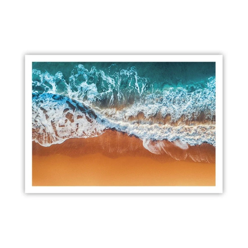 Póster - Vista aérea de las olas del océano rompiendo en la orilla - 100x70cm - Siempre a la par - Decoración de pared moderna para salón y dormitorio ARTTOR