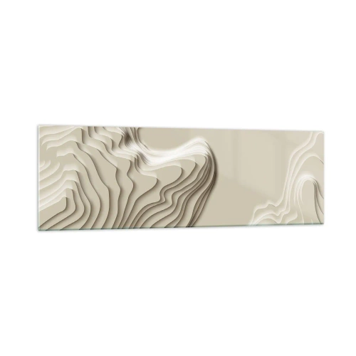 Cuadro sobre vidrio - Impresiones sobre Vidrio - Un patrón abstracto en tonos beige con efecto lineal. - 160x50cm - Topografía del arte - Decoración de pared moderna para salón y dormitorio ARTTOR