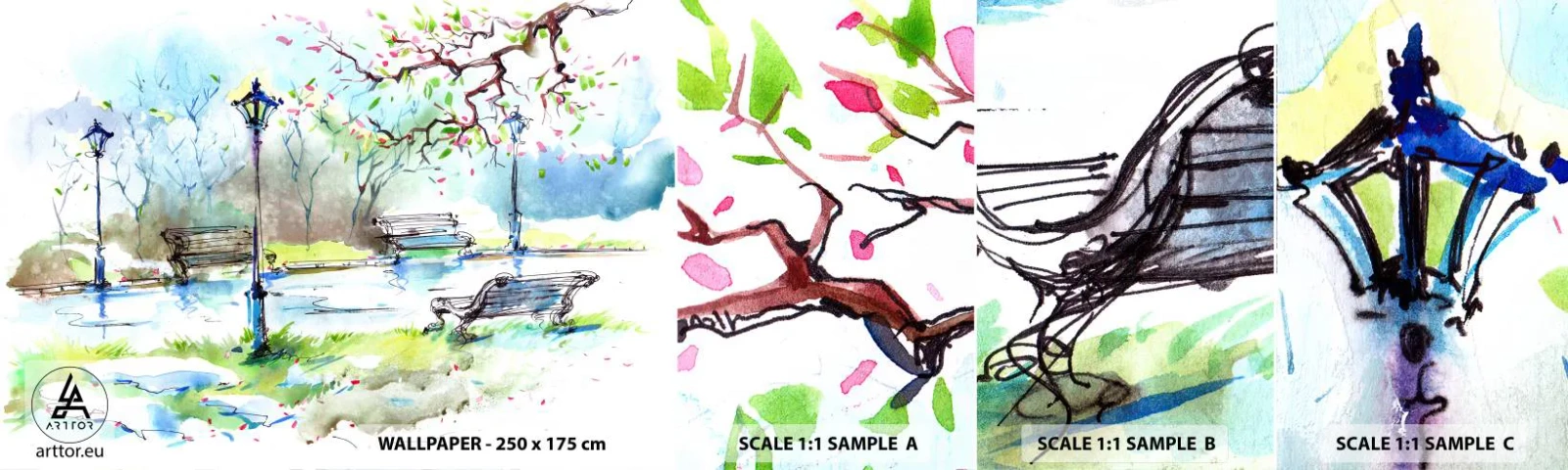 Muestra de fotomural autoadhesivo Deluxe Sticker - El encanto del silencio del parque - Paisaje, Parque, Callejón del parque - 100x30 cm