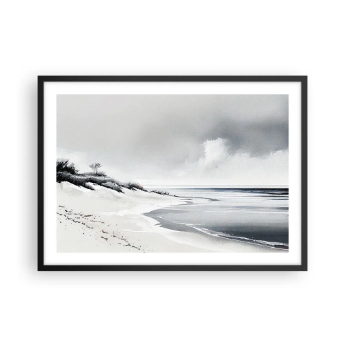 Póster en marco negro - Una playa en tonos tenues de gris y azul. - 70x50cm - Juntos desde el principio de los tiempos - Decoración de pared moderna para salón y dormitorio ARTTOR