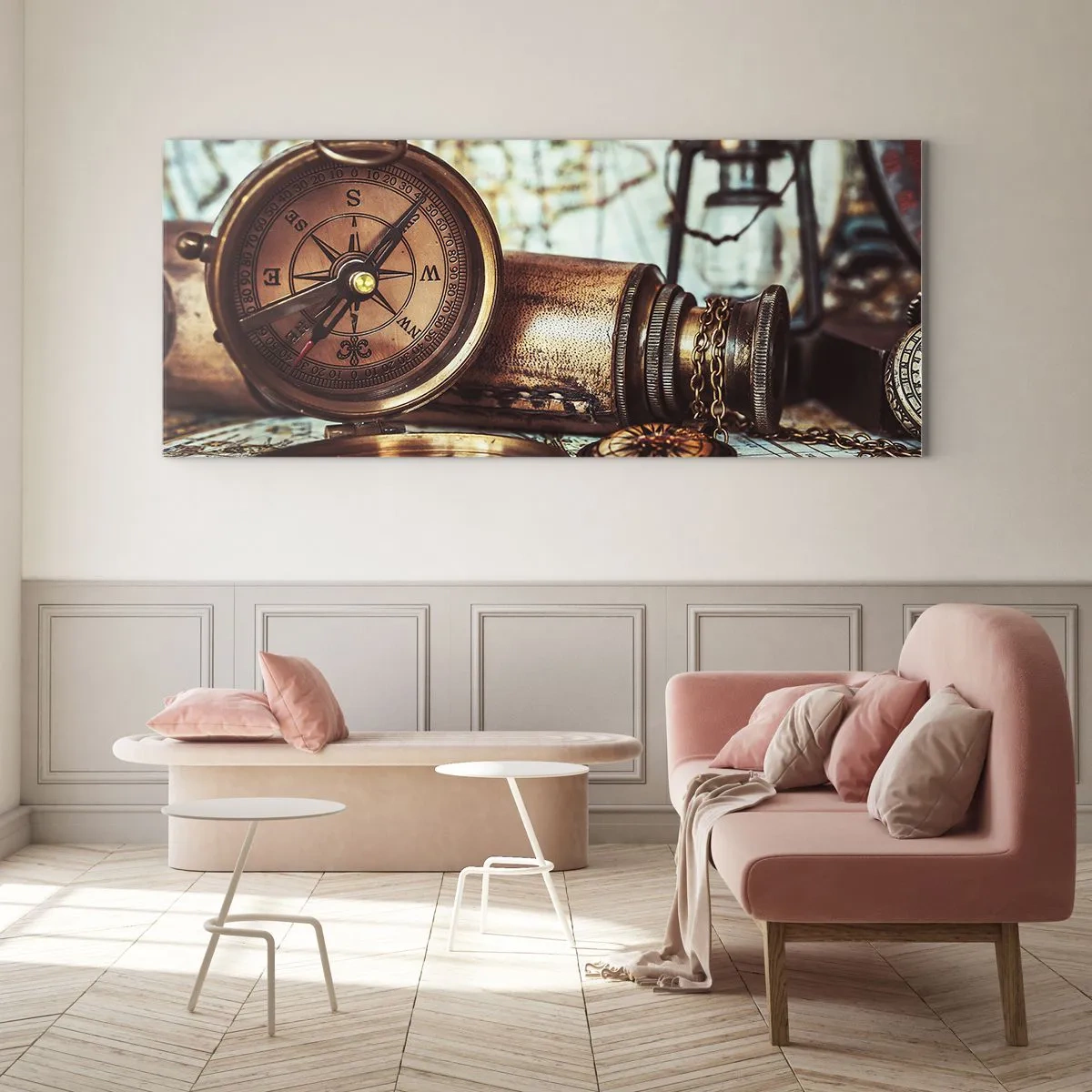 Cuadro sobre vidrio - Impresiones sobre Vidrio - Te espera una aventura pirata en el Caribe - 90x30 cm