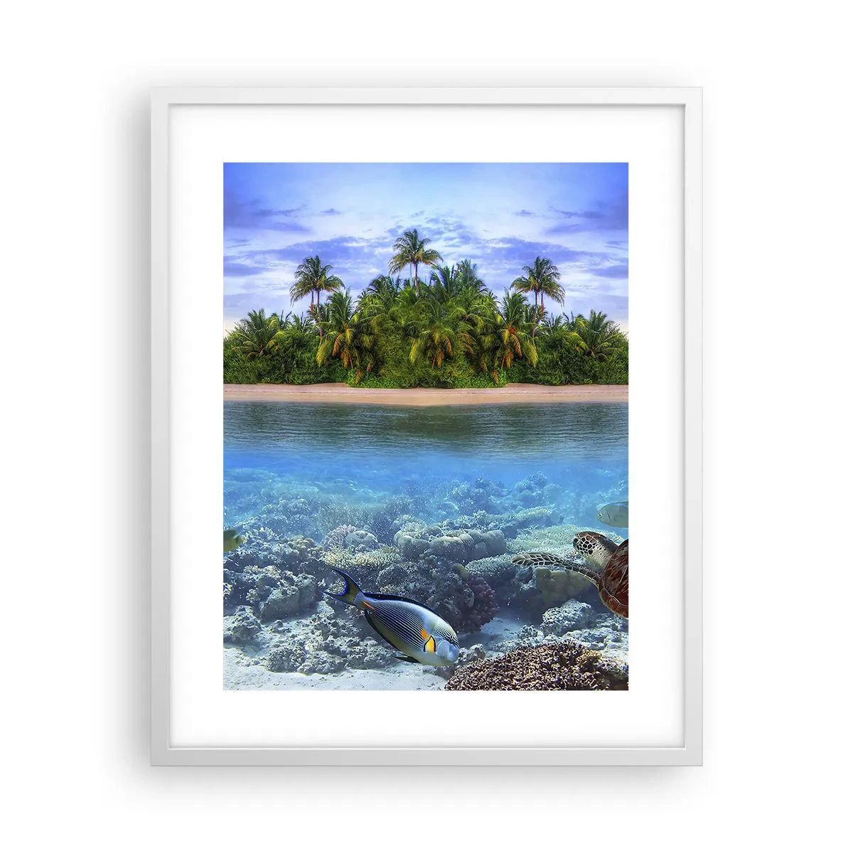 Póster en marco blanco - Una isla paradisíaca te invita - 40x50 cm