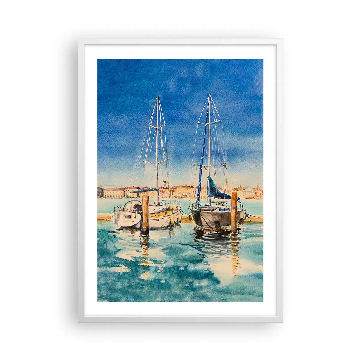 Póster en marco blanco - Laguna soleada - 50x70 cm