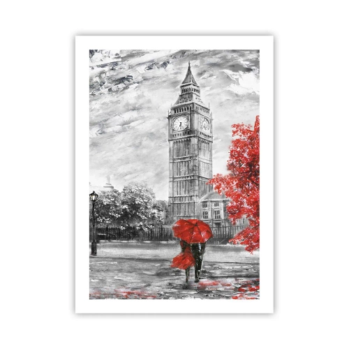 Póster - Torre del Reloj con Paraguas Rojo - 50x70cm - Un día emocionante - Decoración de pared moderna para salón y dormitorio ARTTOR