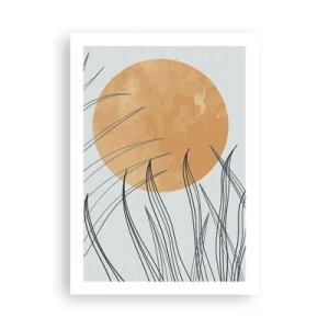 Póster - Una composición minimalista con la luna y la hierba. - 50x70cm - Siempre hacia el sol - Decoración de pared moderna para salón y dormitorio ARTTOR