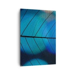 Cuadro sobre lienzo - Impresión de Imagen - Primer plano de una hoja azul con detalle de vena visible - 70x100cm - Construcción intrincada - Decoración de pared moderna para salón y dormitorio ARTTOR