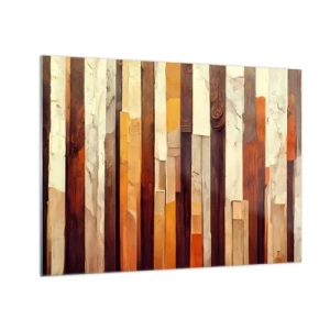 Cuadro sobre vidrio - Impresiones sobre Vidrio - Una composición de rayas verticales en tonos madera y beige. - 70x50cm - Himno de los árboles del bosque - Decoración de pared moderna para salón y dormitorio ARTTOR