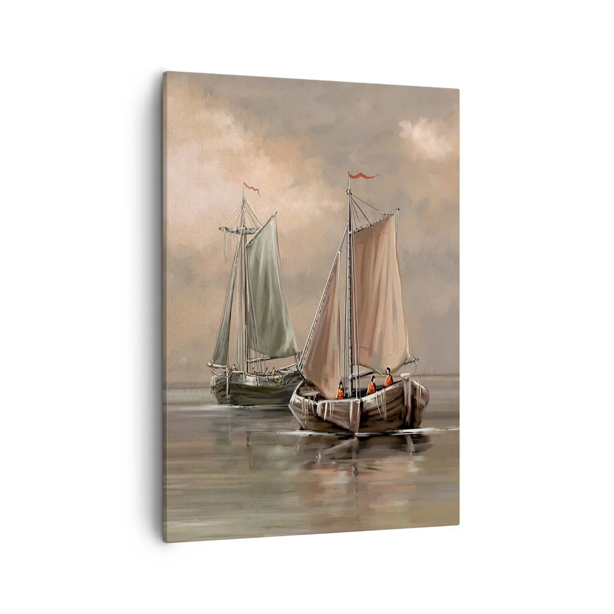 Cuadro sobre lienzo - Impresión de Imagen - Veleros en un mar en calma en un entorno pastel - 50x70cm - El regreso de los marineros - Decoración de pared moderna para salón y dormitorio ARTTOR