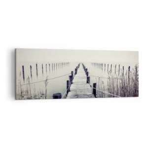 Cuadro sobre lienzo - Impresión de Imagen - Un puente de madera que conduce a un espacio brumoso. - 140x50cm - Sumergirse en la paz - Decoración de pared moderna para salón y dormitorio ARTTOR