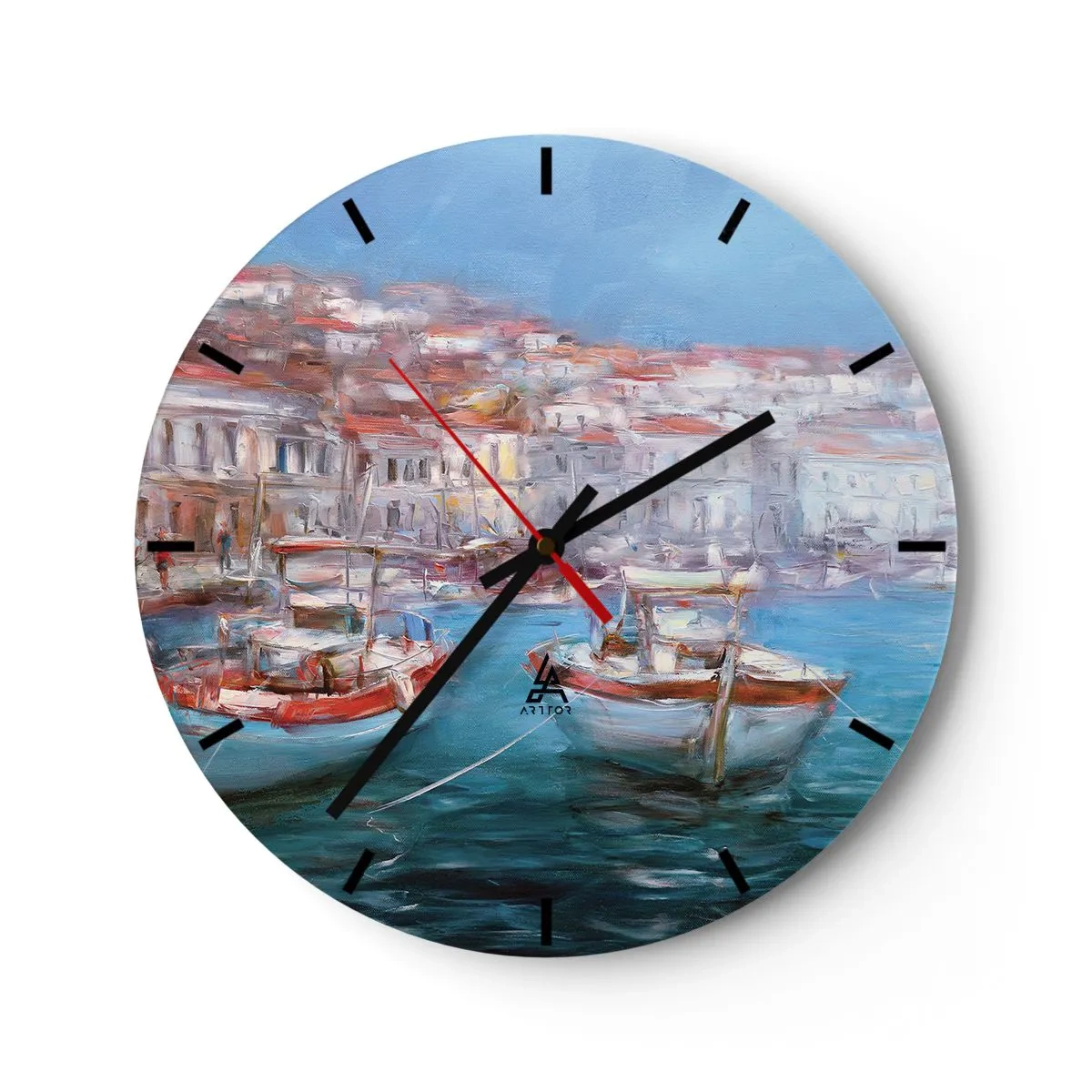 Reloj de pared - Reloj de vidrio - Bahía italiana - 40x40 cm